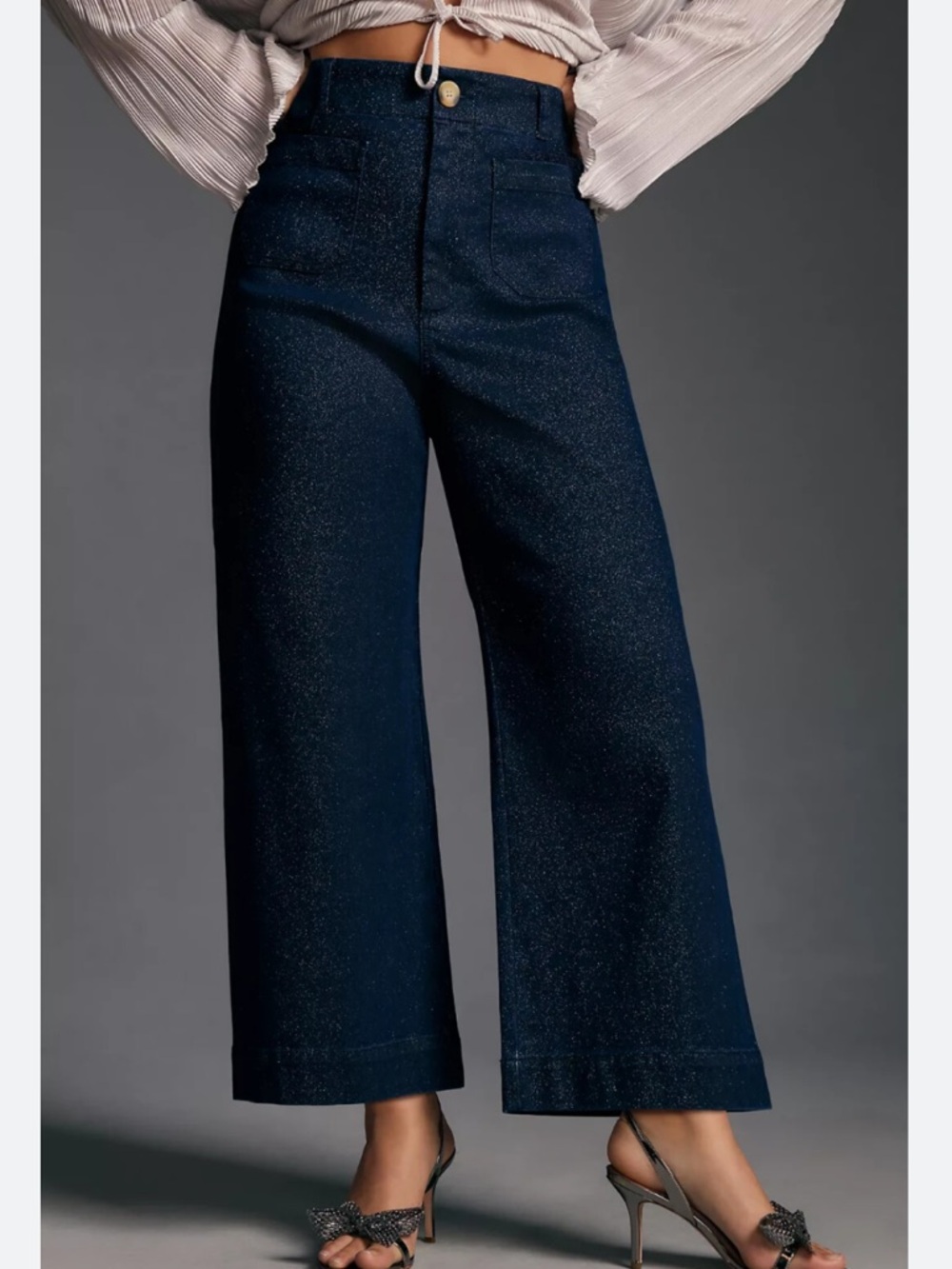 Maeve The Colette Sparkle Denim Cropped Wide Leg Jeans Size 26
